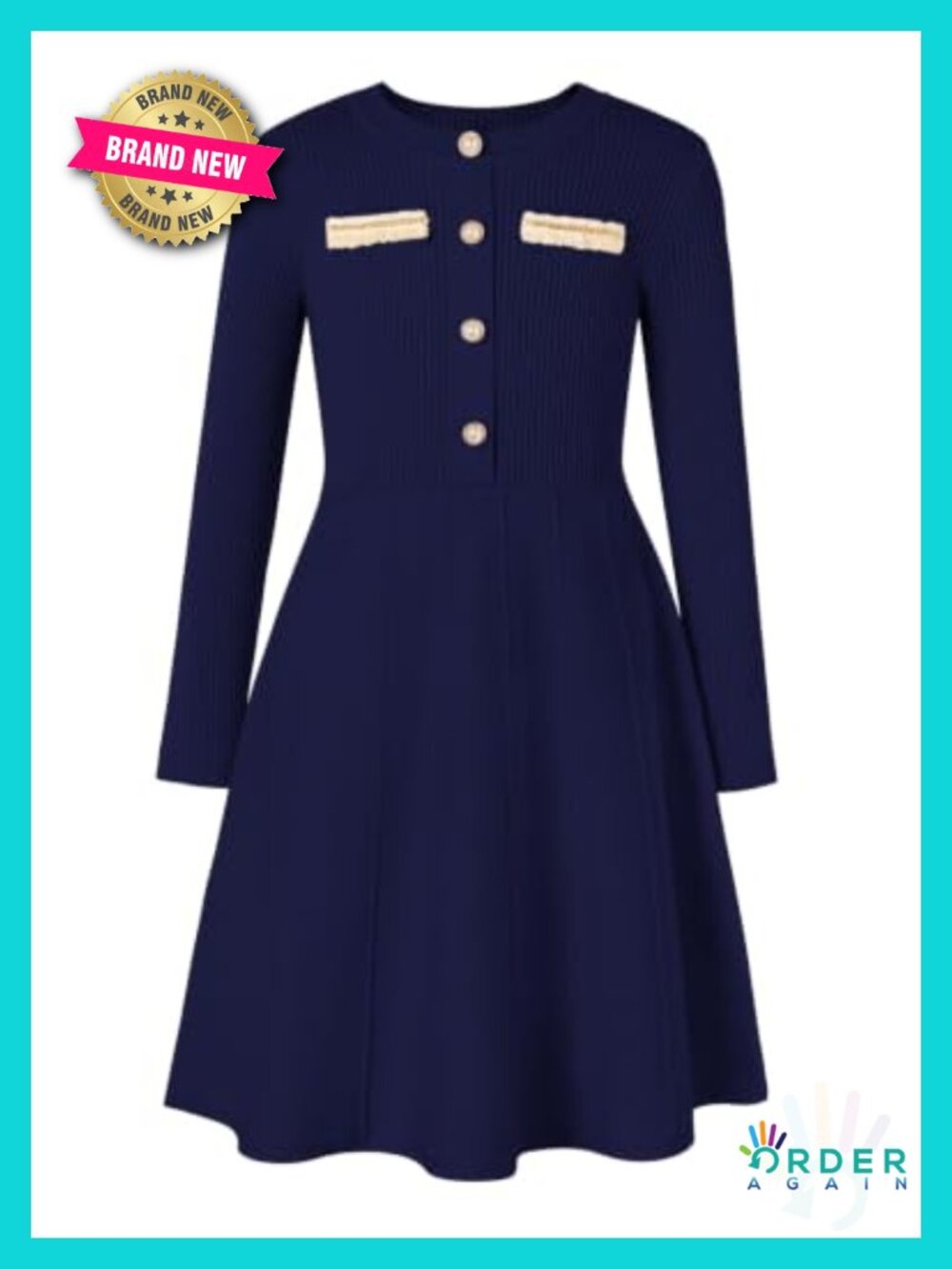 Girls Long Sleeve Knit Sweater Dress A-Line Crew Neck Fall Winter